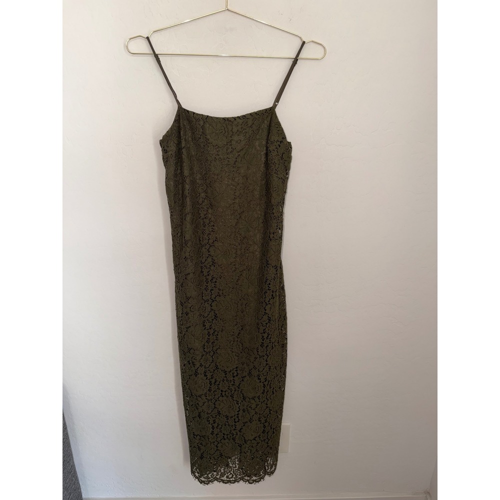 Gap Womens Olive Green Floral Lace Midi Sheath Dress Scalloped Hem Size XS